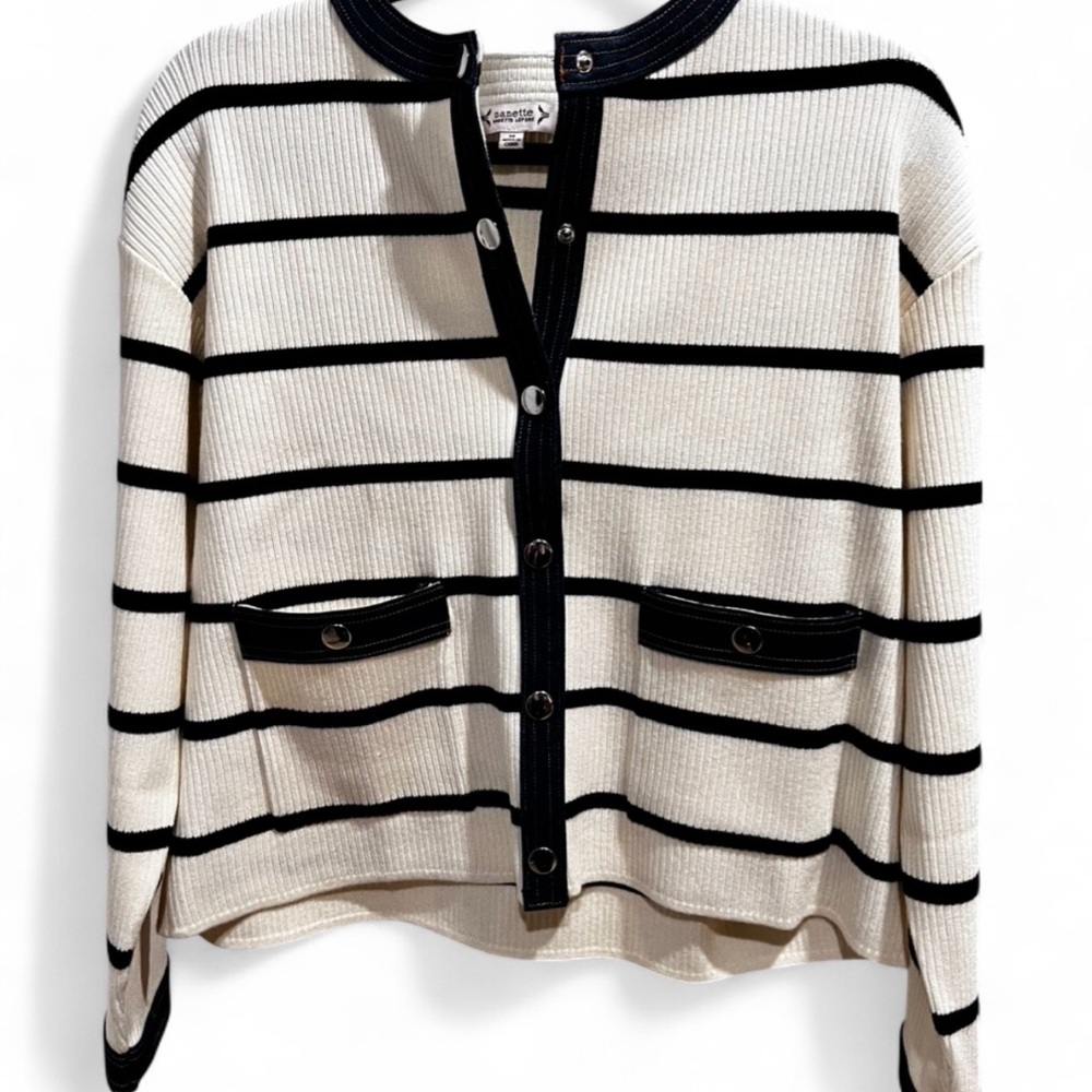 Nanette Lepore Black and White Striped Cardigan
